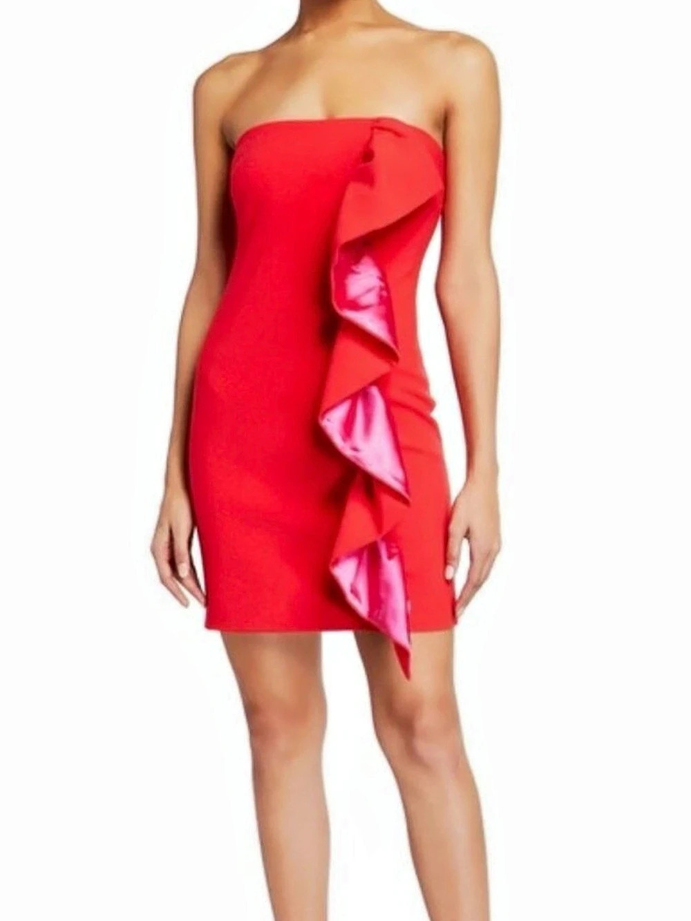 LIKELY Farrah Strapless Ruffle Mini Dress from REVOLVE Red & Pink Size 6